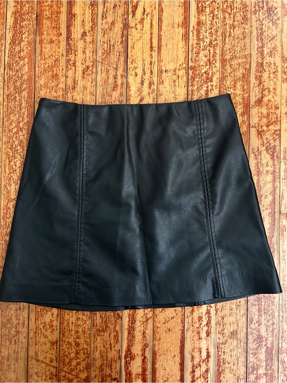 H&M Black Faux Leather A-Line Mini Skirt